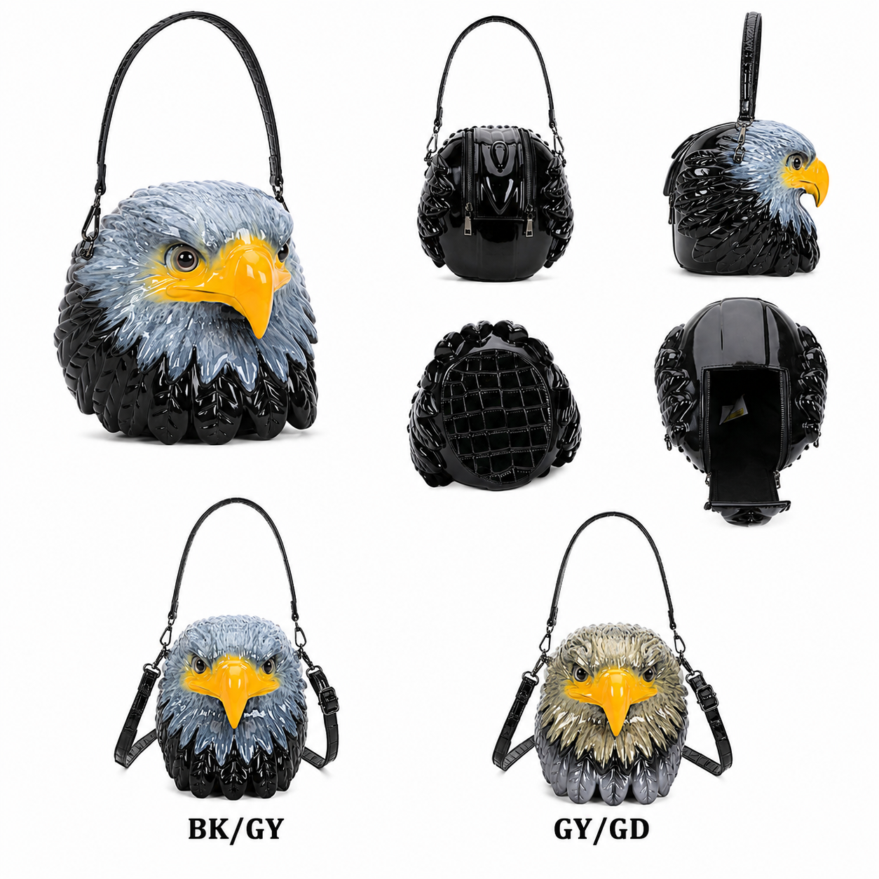 The Eagle Bag shown from multiple angles and in BK/GY and GY/GD colorways