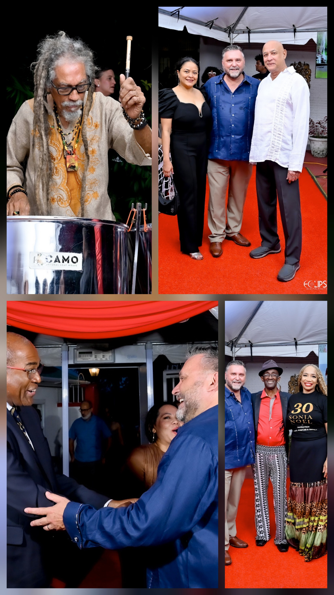 Steelpan performance, guests on the red carpet, and moments from the anniversary evening