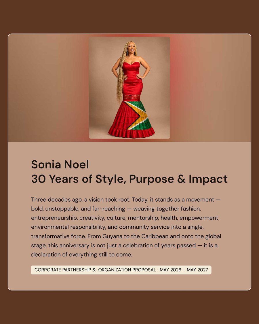 30 Years of Style, Purpose & Impact — Sonia Noel corporate partnership and organization proposal cover