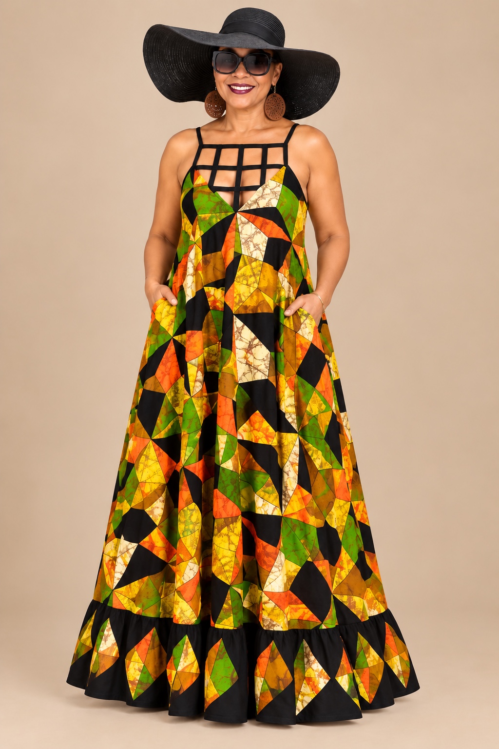 Style #401 Woven Stories dress with black lattice neckline